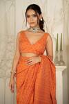 Buy_Safaa_Orange Shantoon V-neck Coraline Moonga Silk Saree Set _Online_at_Aza_Fashions