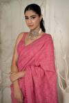 Safaa_Fuchsia Shantoon Embroidery Plunge Neck Pink Moonga Silk Rosa Saree _Online_at_Aza_Fashions