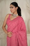 Buy_Safaa_Fuchsia Shantoon Embroidery Plunge Neck Pink Moonga Silk Rosa Saree _Online_at_Aza_Fashions