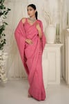 Shop_Safaa_Fuchsia Shantoon Embroidery Plunge Neck Pink Moonga Silk Rosa Saree _Online_at_Aza_Fashions