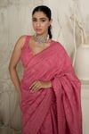 Safaa_Fuchsia Shantoon Embroidery Plunge Neck Pink Moonga Silk Rosa Saree _at_Aza_Fashions