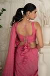 Shop_Safaa_Fuchsia Shantoon Embroidery Plunge Neck Pink Moonga Silk Rosa Saree _at_Aza_Fashions
