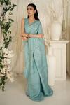 Buy_Safaa_Aqua Shantoon Embroidery Camilla Blue Moonga Silk Saree Set _Online_at_Aza_Fashions