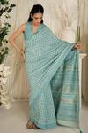 Buy_Safaa_Aqua Shantoon Embroidery Camilla Blue Moonga Silk Saree Set _at_Aza_Fashions