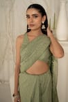 Buy_Safaa_Green Shantoon Embroidery Plunge Neck Sage Moonga Silk Saree Set _Online_at_Aza_Fashions