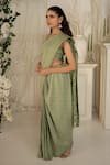 Shop_Safaa_Green Shantoon Embroidery Plunge Neck Sage Moonga Silk Saree Set _at_Aza_Fashions