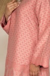 Safaa_Peach Shantoon Embroidery V-neck Giselle Moonga Silk Kurta Pant Set _at_Aza_Fashions