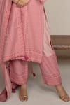 Safaa_Pink Vegan Silk, Shantoon Embroidery Round Neck Clementine Kurta Pant Set _at_Aza_Fashions