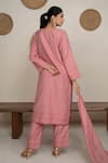 Shop_Safaa_Pink Vegan Silk, Shantoon Embroidery Round Neck Clementine Kurta Pant Set _at_Aza_Fashions