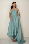 Buy_Safaa_Aqua Embroidery Square Neck Blue Moonga Silk Anarkali Set 