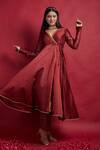 Buy_Vinusto_Maroon , Cotton Tassels, Lace V-neck Flared Anarkali And Pant Set _at_Aza_Fashions