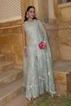 Shop_Osaa By Adarsh_Blue Organza Embroidery, Zari Round Neck Geometric Kurta Sharara Set _at_Aza_Fashions