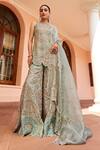 Buy_Osaa By Adarsh_Blue Organza Embroidery, Zari Round Neck Geometric Kurta Sharara Set _Online