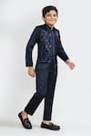 Shop_Petite Pomme_Navy Polyester, Velvet Fabric Flowers Blue Suit Set _Online_at_Aza_Fashions