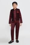 Petite Pomme_Wine Velvet, Polyester Embroidery Blazer Trouser Waistcoat Set _Online_at_Aza_Fashions