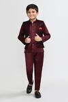 Buy_Petite Pomme_Wine Velvet, Polyester Embroidery Blazer Trouser Waistcoat Set _at_Aza_Fashions