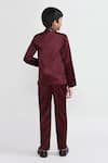 Shop_Petite Pomme_Wine Velvet, Polyester Embroidery Blazer Trouser Waistcoat Set _at_Aza_Fashions