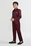 Buy_Petite Pomme_Wine Velvet, Polyester Embroidery Blazer Trouser Waistcoat Set _Online_at_Aza_Fashions