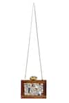 Shop_Nazaakat By Samara Singh_Brown Stones Artisan Wooden Frame Clutch _at_Aza_Fashions