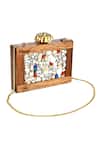 Nazaakat By Samara Singh_Brown Stones Artisan Wooden Frame Clutch _Online_at_Aza_Fashions