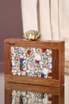 Buy_Nazaakat By Samara Singh_Brown Stones Artisan Wooden Frame Clutch _at_Aza_Fashions