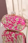 Buy_Nazaakat By Samara Singh_Pink Zari Hot Oval Sling Clutch Bag _at_Aza_Fashions