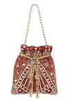 Nazaakat By Samara Singh Red Embroidery, Mirrors Enchanting Golden Half-moon Potli Bag Online at Aza Fashions Nazaakat By Samara Singh_Red Embroidery, Mirrors Enchanting Golden Half-moon Potli Bag _Online_at_Aza_Fashions