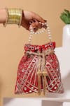 Buy Nazaakat By Samara Singh Red Embroidery, Mirrors Enchanting Golden Half-moon Potli Bag at Aza Fashions Buy_Nazaakat By Samara Singh_Red Embroidery, Mirrors Enchanting Golden Half-moon Potli Bag _at_Aza_Fashions