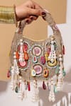Buy_Nazaakat By Samara Singh_Gold Beads, Embroidery, Mirrors Glamorous Red Half-moon Bag _at_Aza_Fashions
