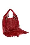 Nazaakat By Samara Singh_Red Cut Work, Tassels Half-moon Clutch Bag _Online_at_Aza_Fashions