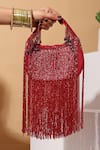 Buy_Nazaakat By Samara Singh_Red Cut Work, Tassels Half-moon Clutch Bag _at_Aza_Fashions