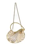 Shop_Nazaakat By Samara Singh_Gold Metallic Thread Mother Of Pearl Clutch Bag _at_Aza_Fashions