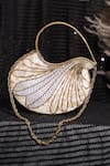 Buy_Nazaakat By Samara Singh_Gold Metallic Thread Mother Of Pearl Clutch Bag _Online_at_Aza_Fashions