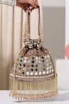 Buy_Nazaakat By Samara Singh_Maroon Mirrors, Beads Rich Mehroon Work Potli Bag _at_Aza_Fashions