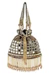 Shop_Nazaakat By Samara Singh_Maroon Mirrors, Beads Rich Mehroon Work Potli Bag _at_Aza_Fashions