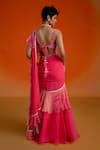 Shop_Shashank Arya_Pink Georgette, Organza Beads, Mirrors, Ombre Jamewar Print Pre-draped Saree Set _at_Aza_Fashions