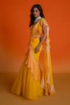 Buy_Shashank Arya_Yellow Georgette, Organza Embroidery, Mirrors Round Neck Pre-draped Saree Set _Online_at_Aza_Fashions