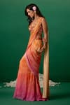 Buy_Shashank Arya_Orange Georgette Crystals, Pearls Multi Color Ombre Floral Pre-draped Saree _Online_at_Aza_Fashions
