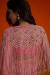 Buy_Shashank Arya_Pink Georgette, Modal, Satin Crystals, Pearls Floral Ombre Pre-draped Saree Set _Online_at_Aza_Fashions