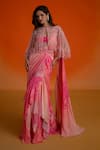 Shop_Shashank Arya_Pink Georgette, Modal, Satin Crystals, Pearls Floral Ombre Pre-draped Saree Set _Online_at_Aza_Fashions
