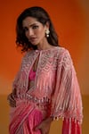 Shashank Arya_Pink Georgette, Modal, Satin Crystals, Pearls Floral Ombre Pre-draped Saree Set _at_Aza_Fashions