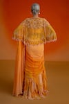 Shop_Shashank Arya_Orange Georgette, Modal Crystals, Pearls Round Floral Print Pre-draped Saree Set _at_Aza_Fashions