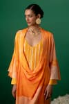 Shop_Shashank Arya_Orange Modal, Satin, Georgette, Crepe Digital Print Kurti Set With Jacket _Online_at_Aza_Fashions