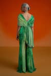 Shop_Shashank Arya_Green Georgette Crystals, Pearls V-neck Designer Jumpsuit _at_Aza_Fashions