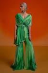 Shashank Arya_Green Georgette Crystals, Pearls V-neck Designer Jumpsuit _Online_at_Aza_Fashions