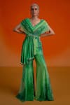 Buy_Shashank Arya_Green Georgette Crystals, Pearls V-neck Designer Jumpsuit _Online_at_Aza_Fashions