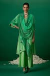 Buy_Shashank Arya_Green Chanderi, Georgette Crystals, Pearls Round Neck, Ombre Floral Kurti Set _at_Aza_Fashions