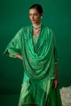 Buy_Shashank Arya_Green Chanderi, Georgette Crystals, Pearls Round Neck, Ombre Floral Kurti Set _Online_at_Aza_Fashions