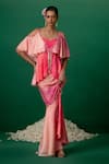 Buy_Shashank Arya_Pink Modal, Crepe, Satin Crystals, Pearls V-neck Designer Skirt And Kurti Set _at_Aza_Fashions