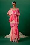 Shop_Shashank Arya_Pink Modal, Crepe, Satin Crystals, Pearls V-neck Designer Skirt And Kurti Set _at_Aza_Fashions